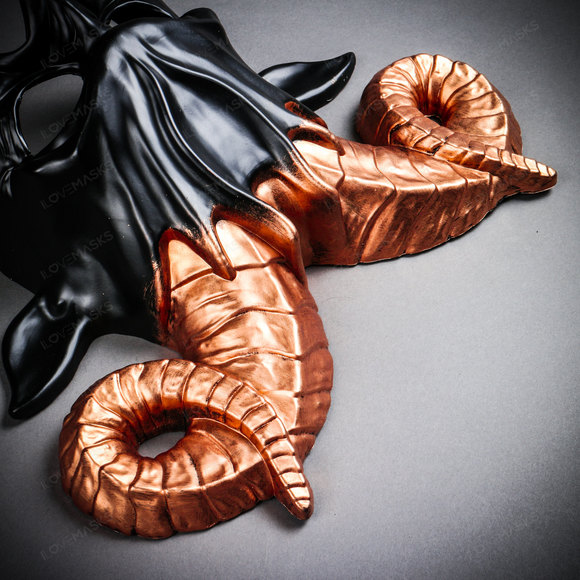 Krampus Ram Demon with Horns Devil Halloween Mask - Black Copper - Picture 6 of 6